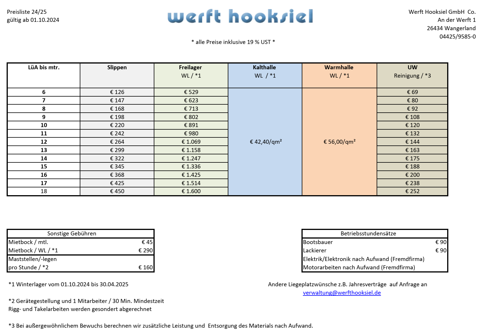 Preisliste 2024 2025